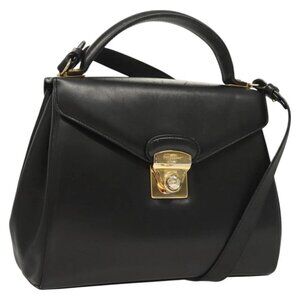Salvatore Ferragamo Hand Bag Leather 2way Black Gold